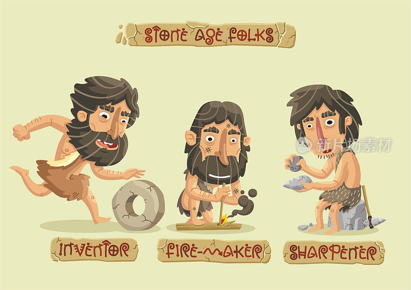 Stone age characters set